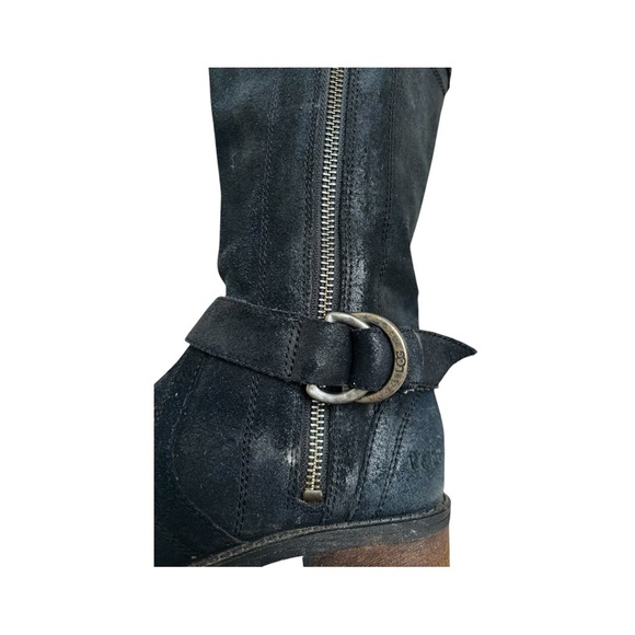 UGG Black Suede Leather Silvia Moto Boots w/ glossy Snake Print gusset. SZ. 6 - Picture 6 of 10